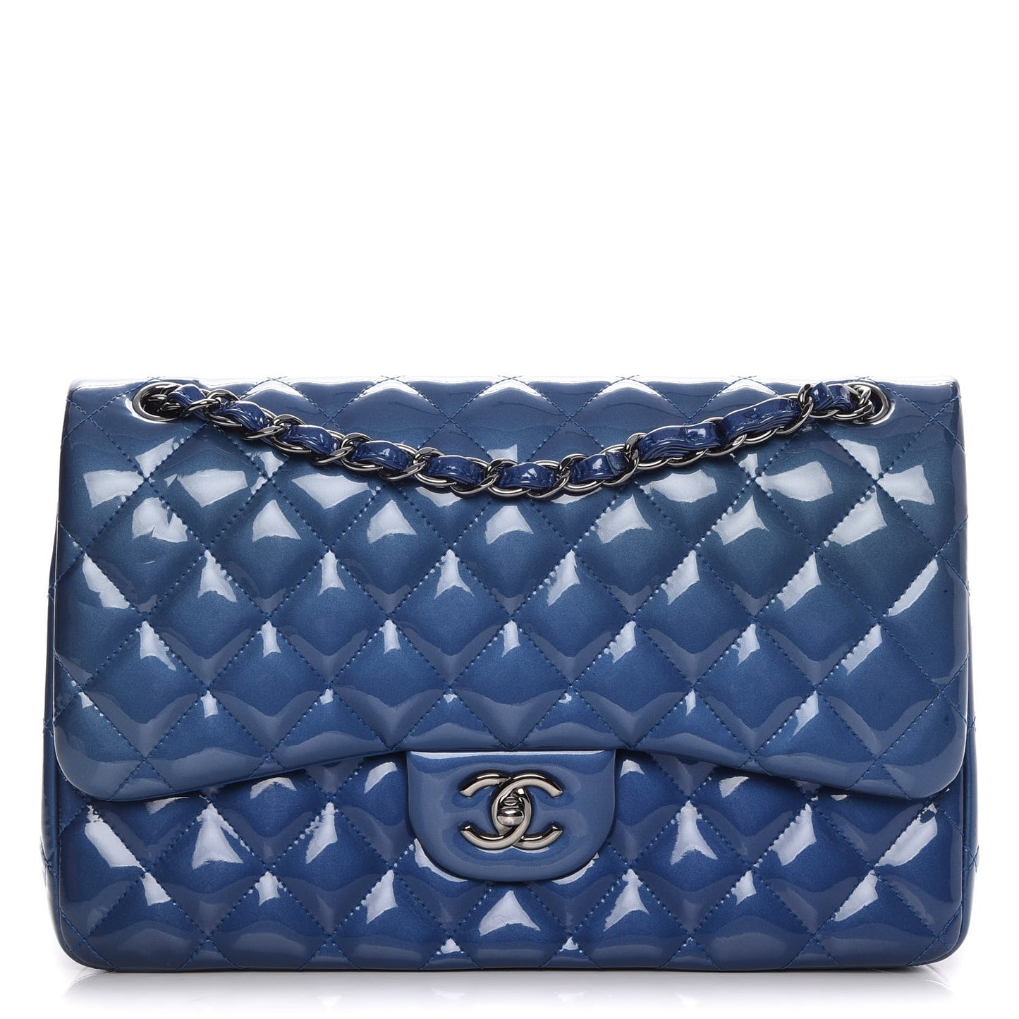Patent Quilted Jumbo Double Flap Blue