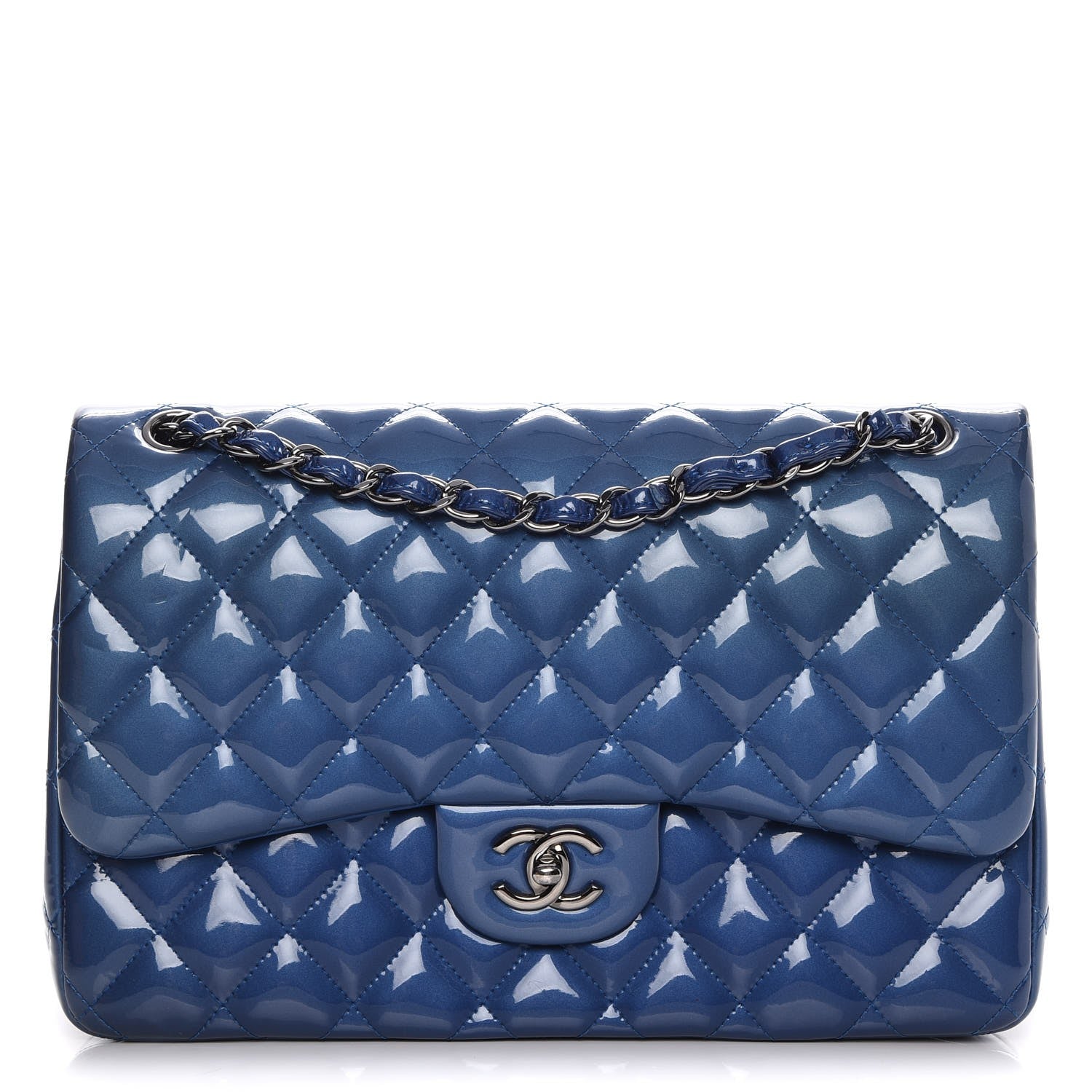 Chanel Patent Quilted Jumbo Double Flap Blue 1 of 12