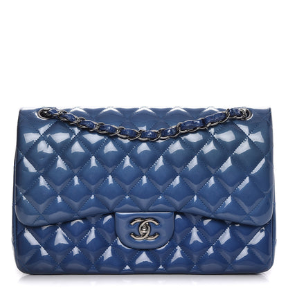 Chanel Patent Quilted Jumbo Double Flap Blue 1 of 12