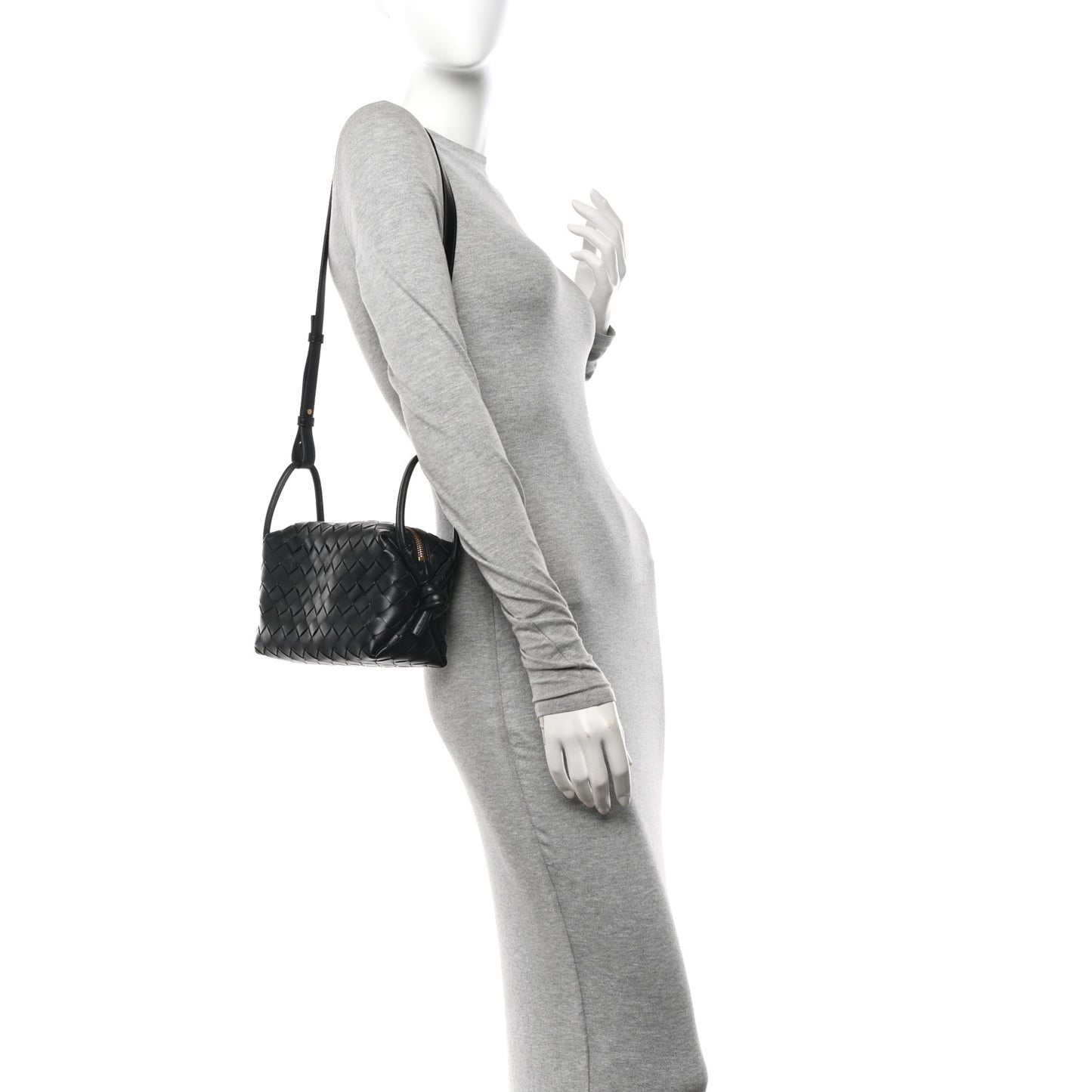 Calfskin Intrecciato Small Loop Top Handle Black