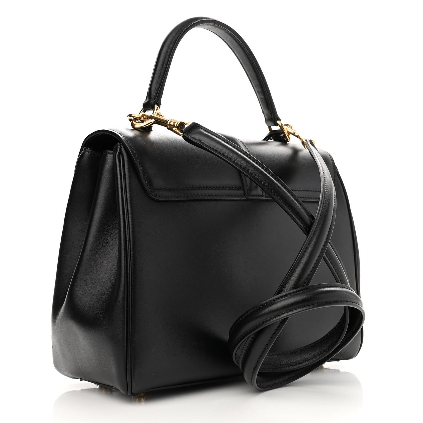 Satinated Calfskin Small 16 Top Handle Bag Black