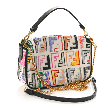 Fendi Canvas Vitello Seta FF Embroidered Chinese Valentines Day Mini Baguette Multicolor 3 of 10