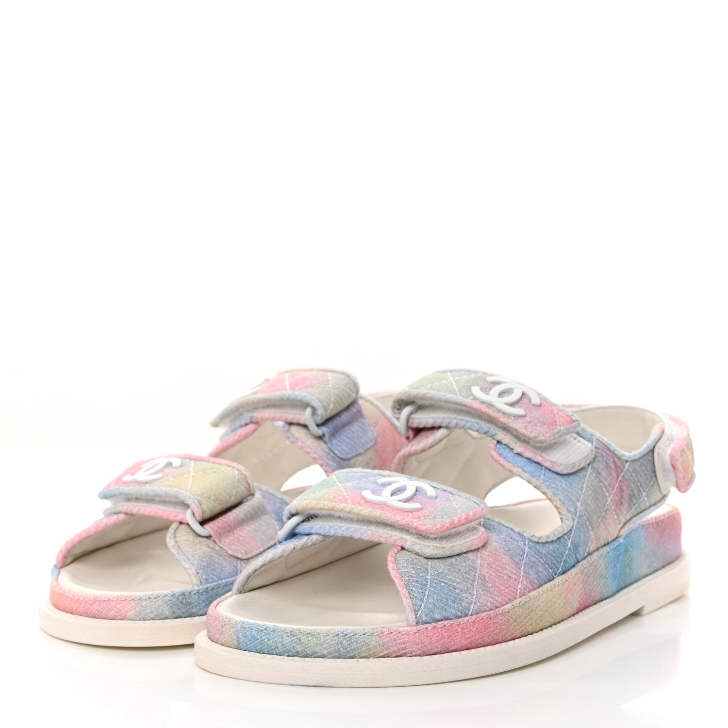 Chanel Printed Fabric Quilted Dad Sandals 36.5 Green Pink Blue 3 of 9