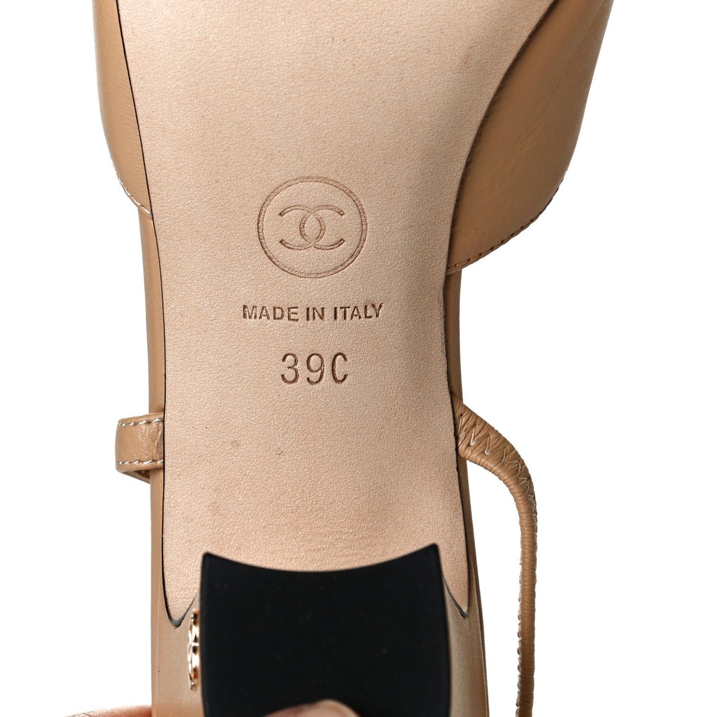 Goatskin Grosgrain Cap Toe CC Slingback Pumps 39 Beige Black