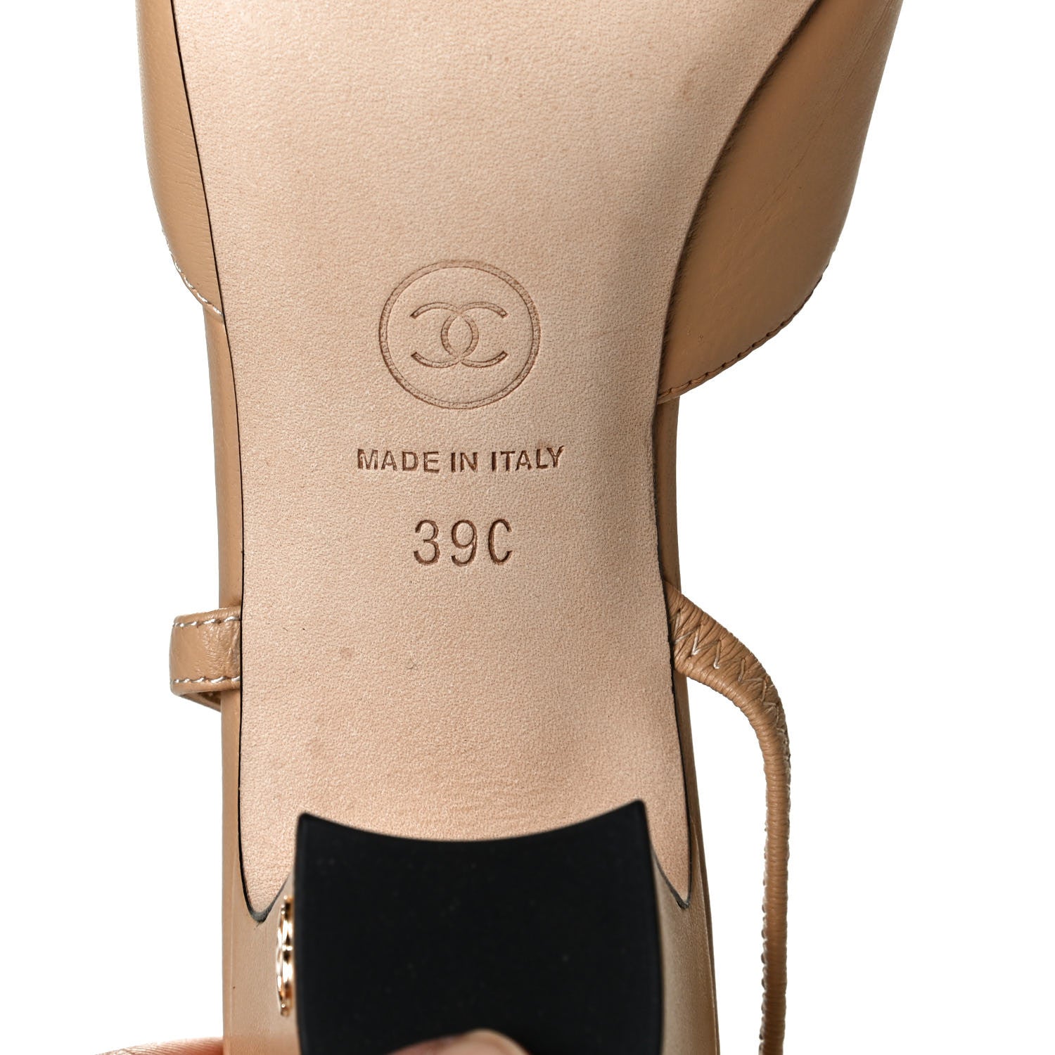 Chanel Goatskin Grosgrain Cap Toe CC Slingback Pumps 39 Beige Black 6 of 7