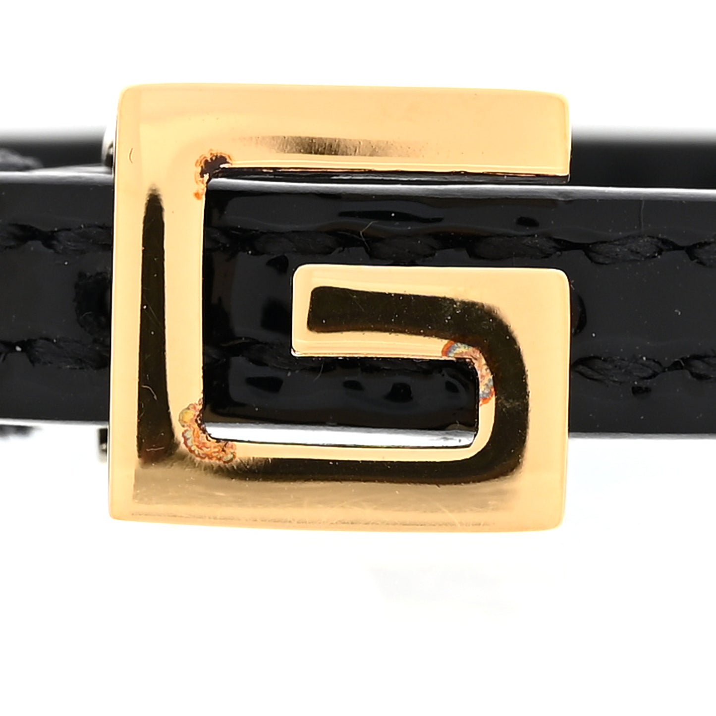 Patent Calfskin Metal Square G Bracelet M Black Gold