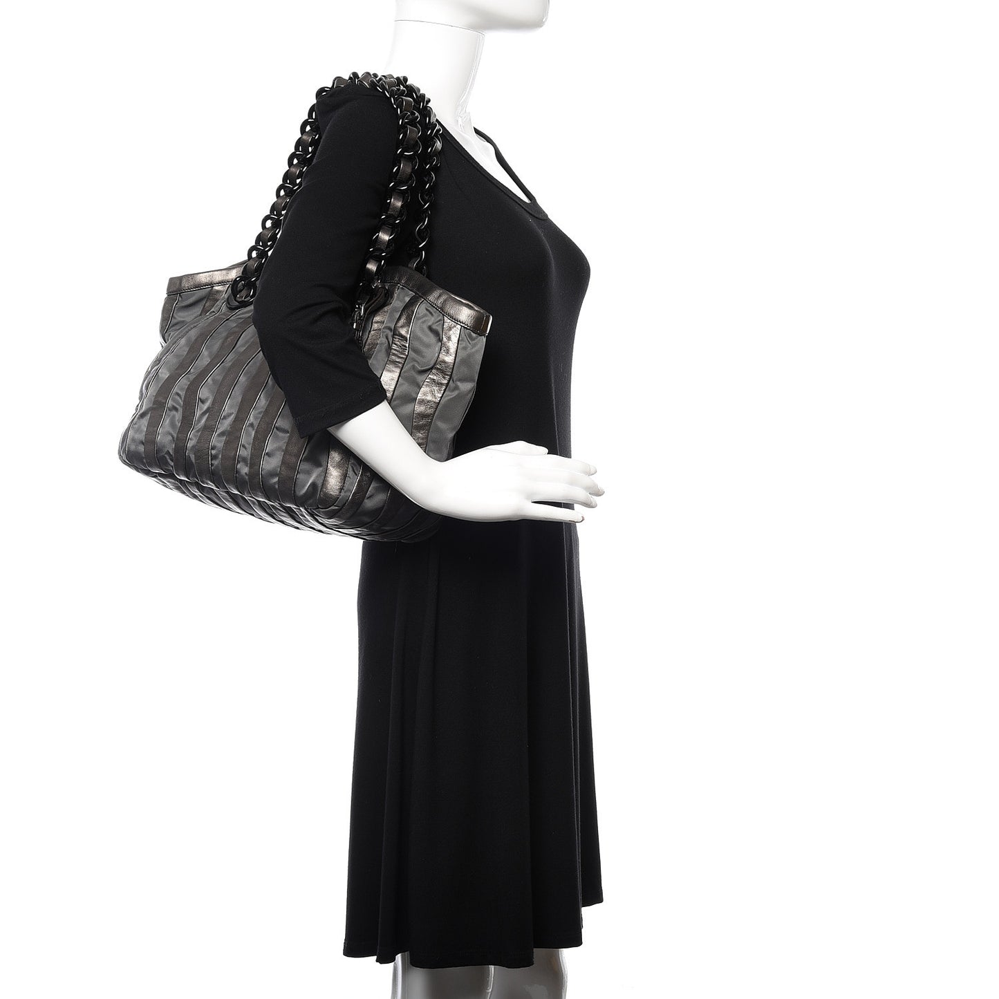 Metallic Nappa Tessuto Nylon Mordore Stripes Tote Grey