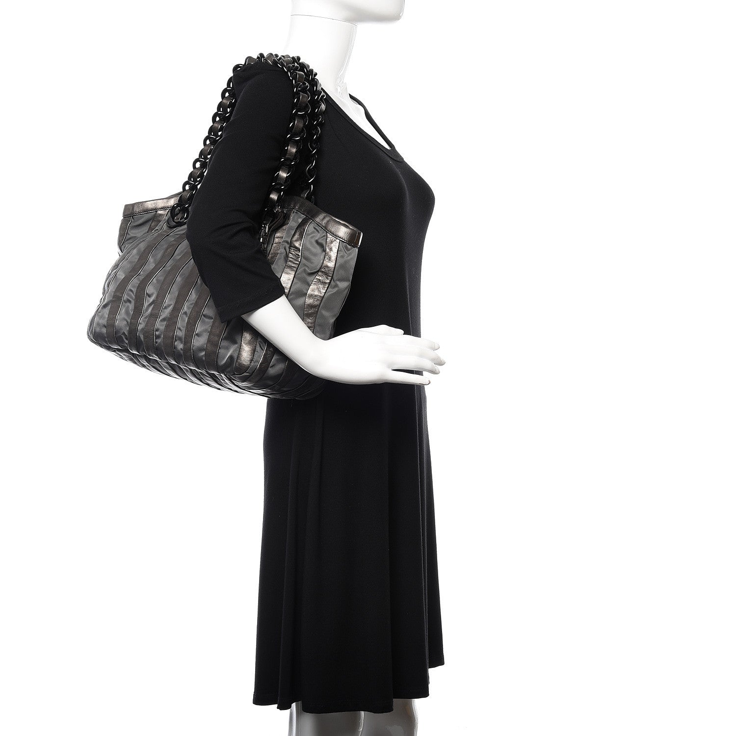 Prada Metallic Nappa Tessuto Nylon Mordore Stripes Tote Grey 2 of 10
