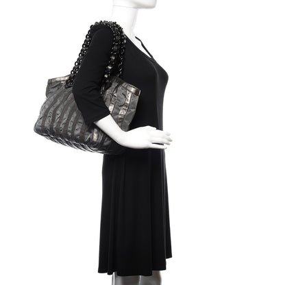 Prada Metallic Nappa Tessuto Nylon Mordore Stripes Tote Grey 2 of 10