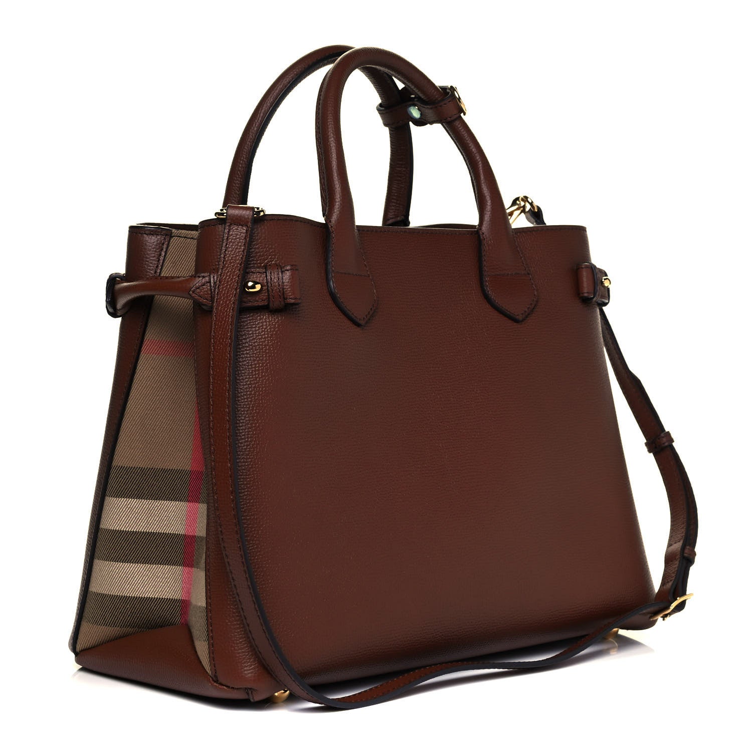 Burberry Grainy Calfskin House Check Medium Banner Tote Tan 3 of 9