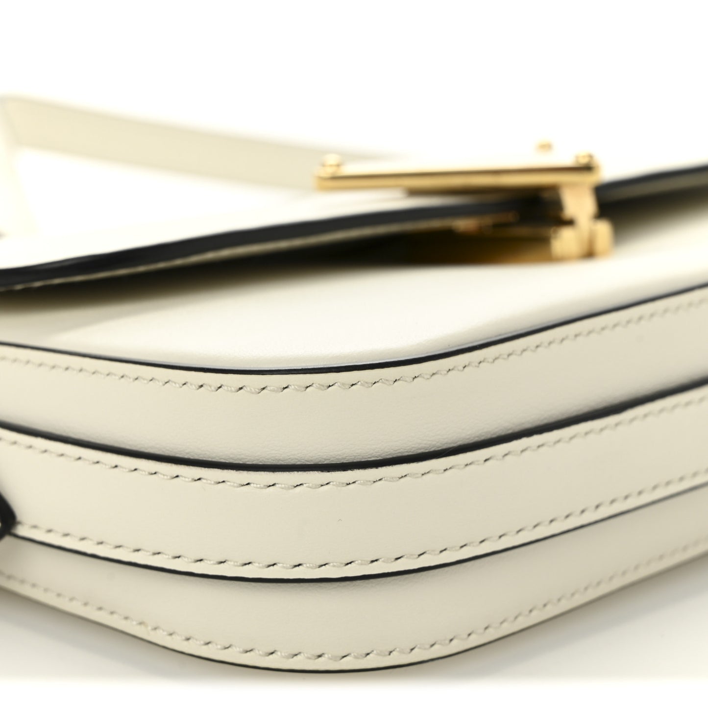 Soft Calfskin Metal Triangle Logo Flap Shoulder Bag White
