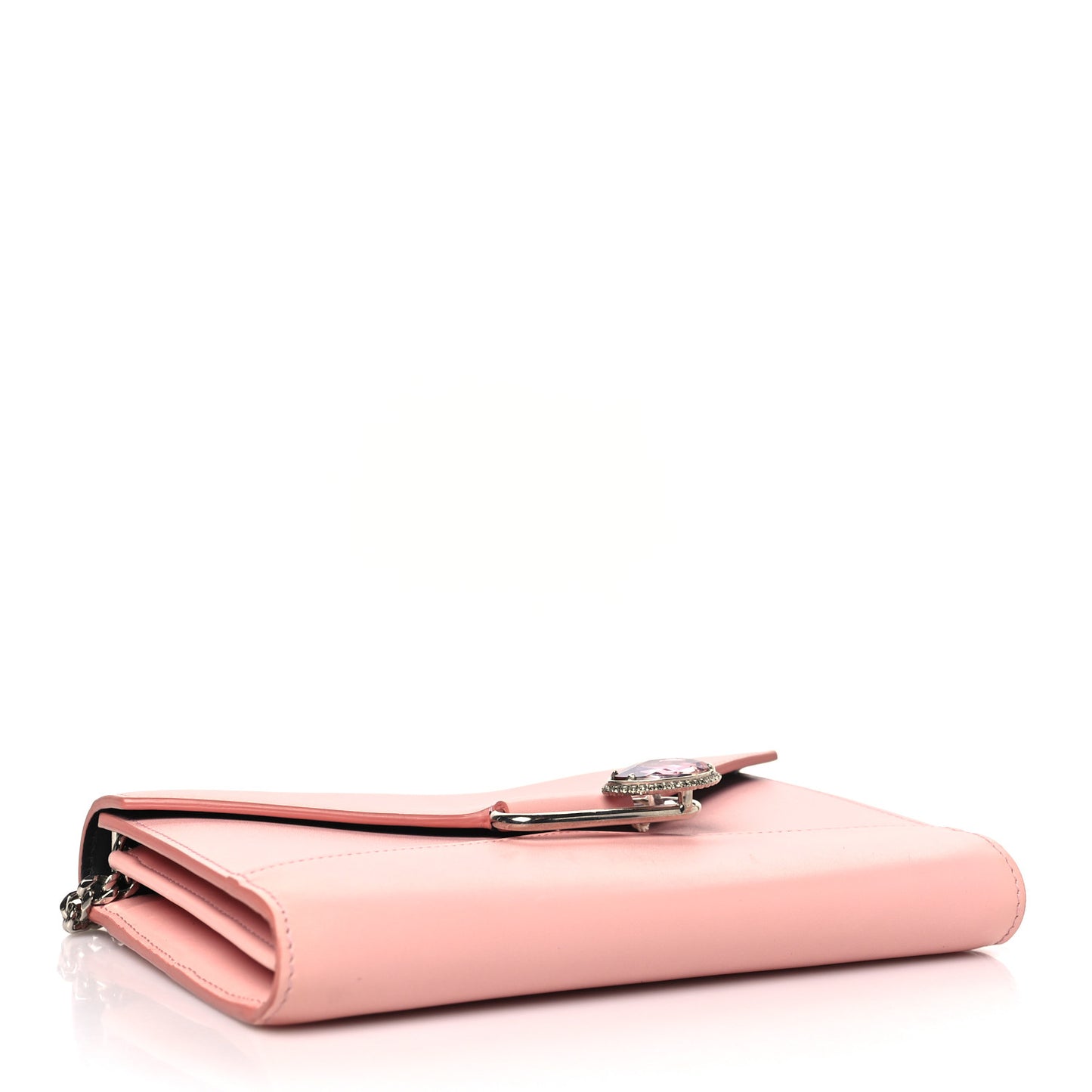 Calfskin Crystal Pin Envelope Wallet On Chain Pink