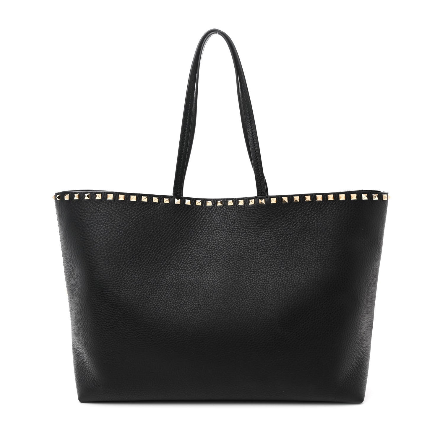 Grained Calfskin Rockstud Shoulder Tote Black