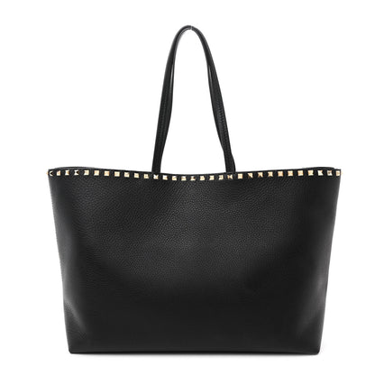 Valentino Garavani Grained Calfskin Rockstud Shoulder Tote Black 1 of 10