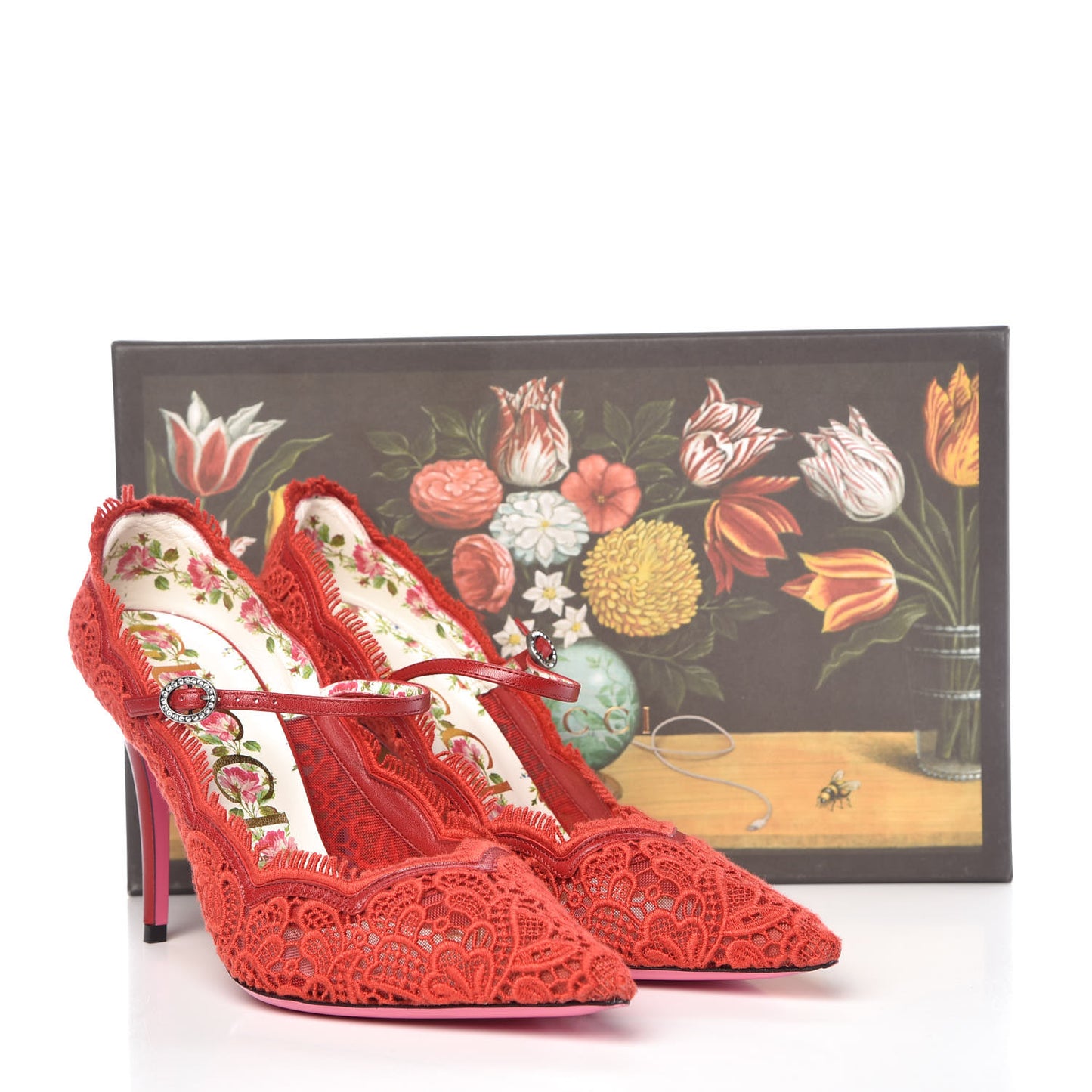 Lace Pizzo Venice Pumps 39.5 Hibiscus Red