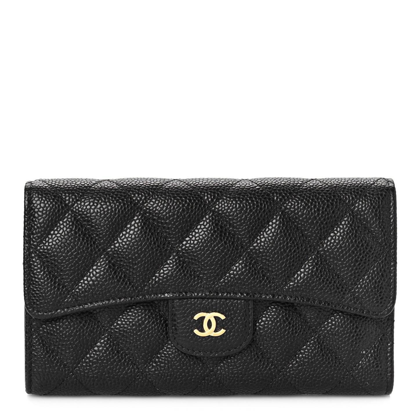 Caviar Quilted Large Flap Wallet Black