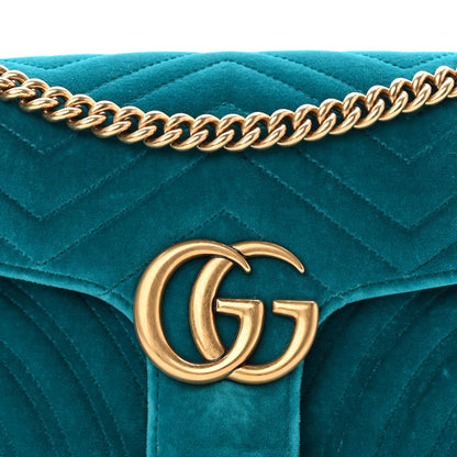 Gucci Velvet Matelasse Small GG Marmont Shoulder Bag Pavone Cyan 8 of 10