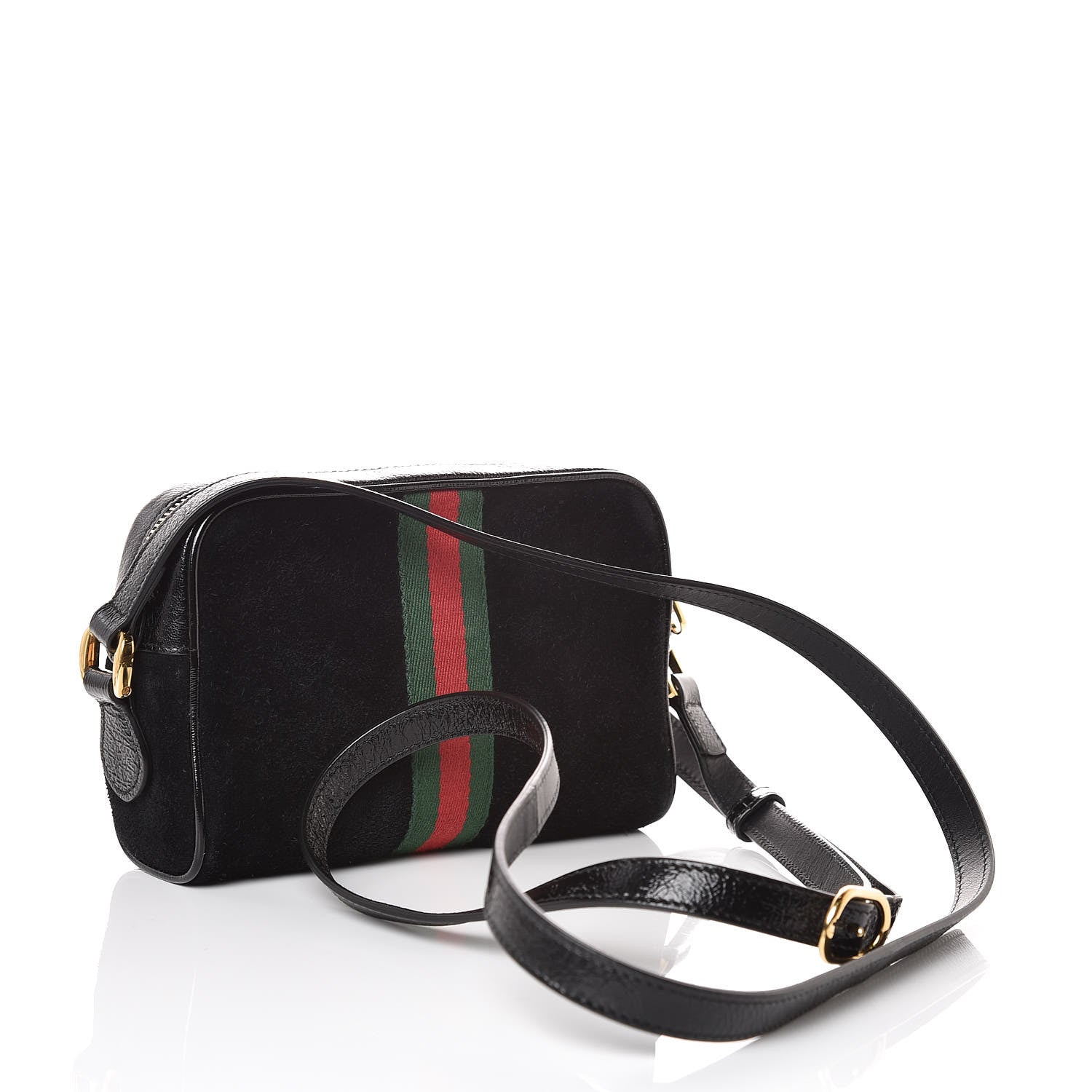 Gucci Suede Patent Web Mini Ophidia Shoulder Bag Black 3 of 10