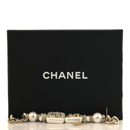 Chanel Pearl Resin Crystal CC No 5 Perfume Bottle Chain Drop Earrings Gold Pearly White 5 of 5