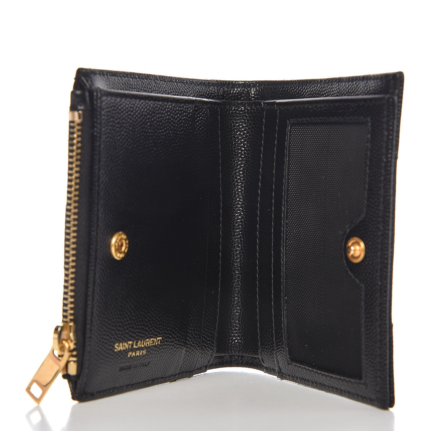 Saint Laurent Grain De Poudre Matelasse Chevron Monogram Zipped Card Case Black 5 of 8