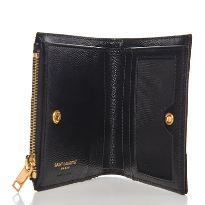 Saint Laurent Grain De Poudre Matelasse Chevron Monogram Zipped Card Case Black 5 of 8