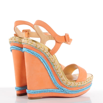 Christian Louboutin Calfskin Rope Cataclou 140 Wedge Sandals 38 Framboise 5 of 14