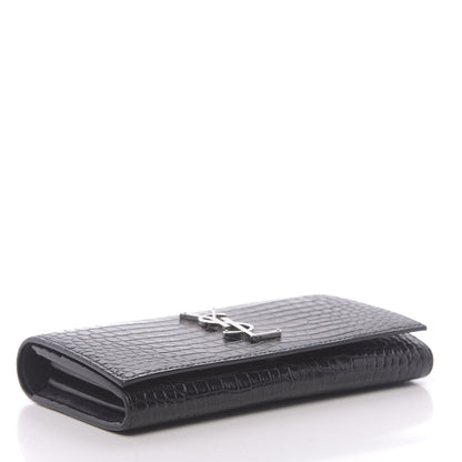 Saint Laurent Calfskin Crocodile Embossed Monogram Flap Wallet Black 4 of 7