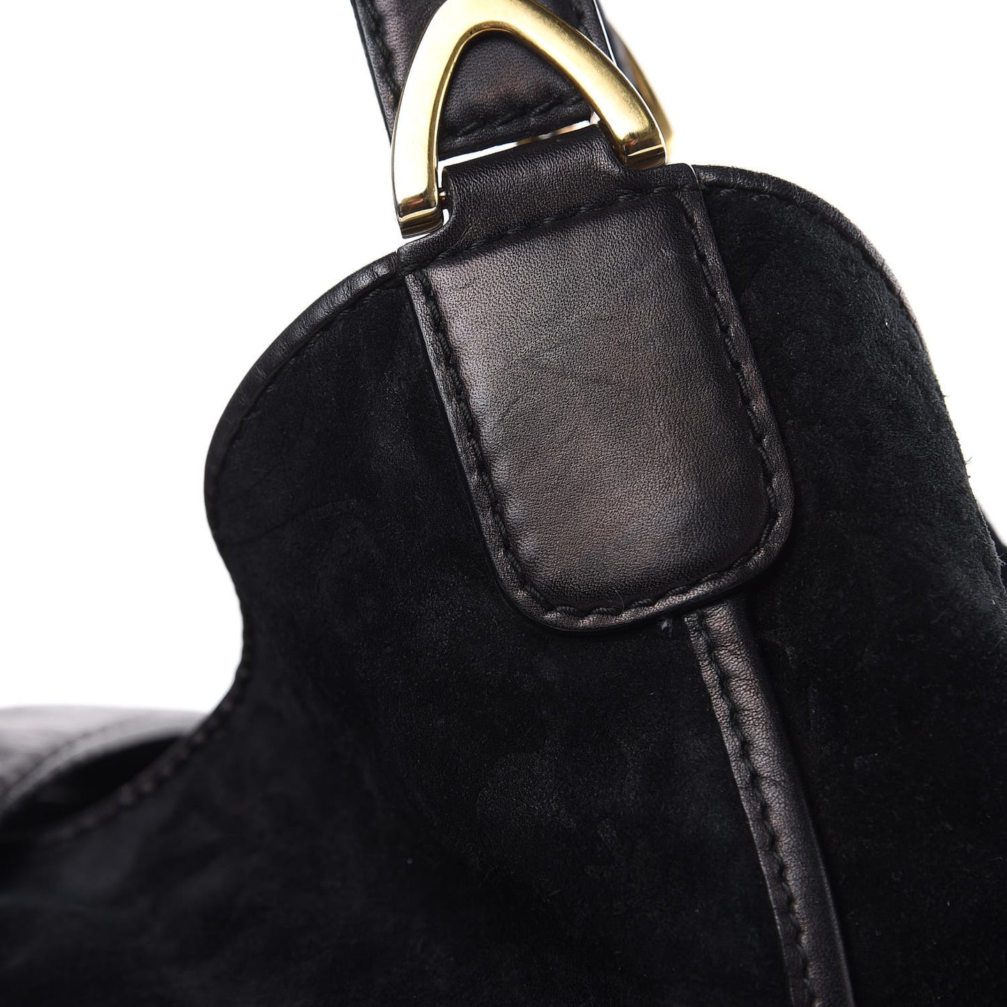 Nubuck Brocade Medium Soft Stirrup Shoulder Bag Black