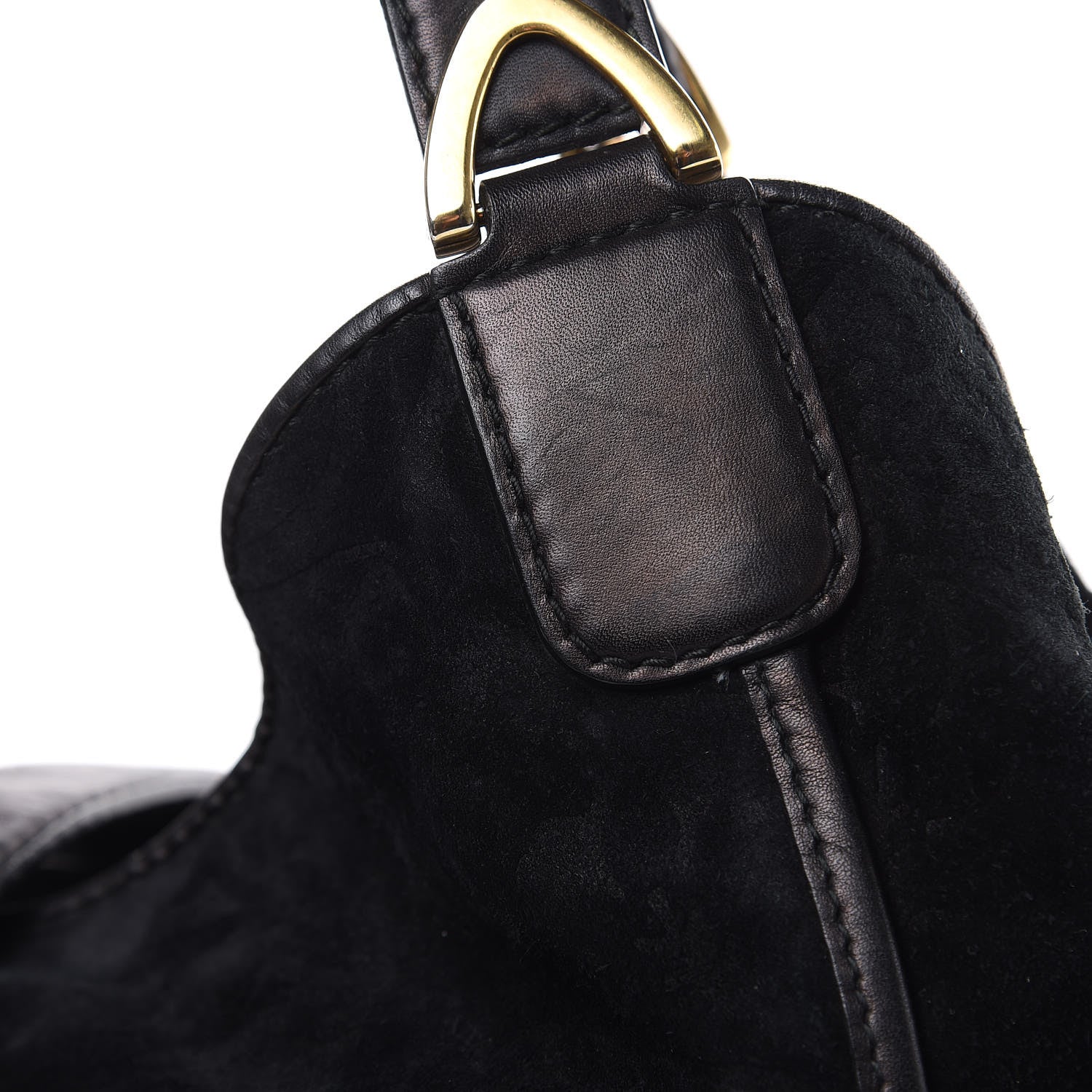 Gucci Nubuck Brocade Medium Soft Stirrup Shoulder Bag Black 13 of 18