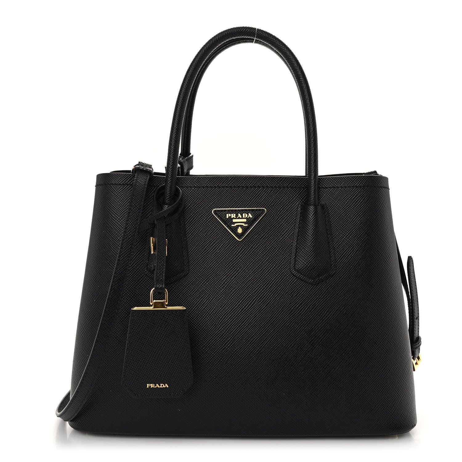 Prada Saffiano Cuir Medium Double Handle Bag Black 1 of 9