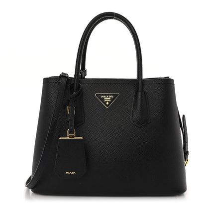 Prada Saffiano Cuir Medium Double Handle Bag Black 1 of 9