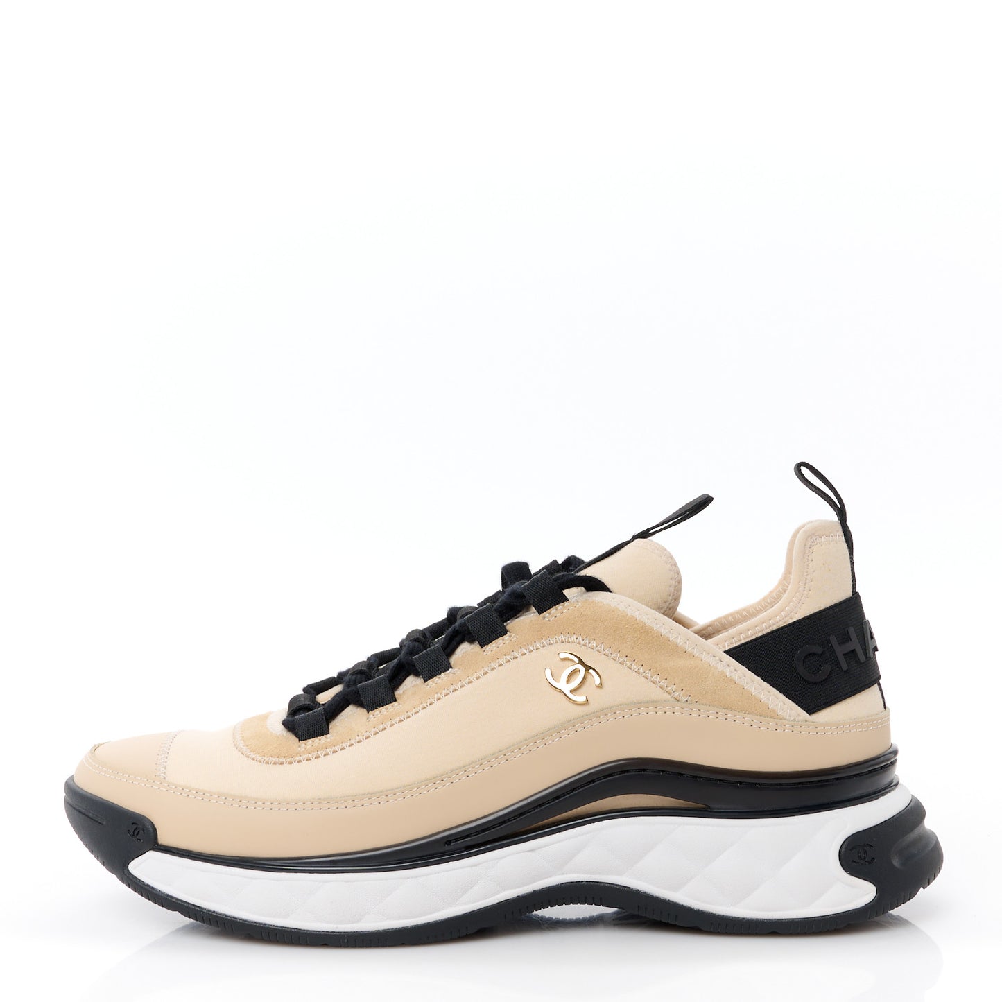 Velvet Calfskin Mixed Fibers CC Sneakers 41 Beige