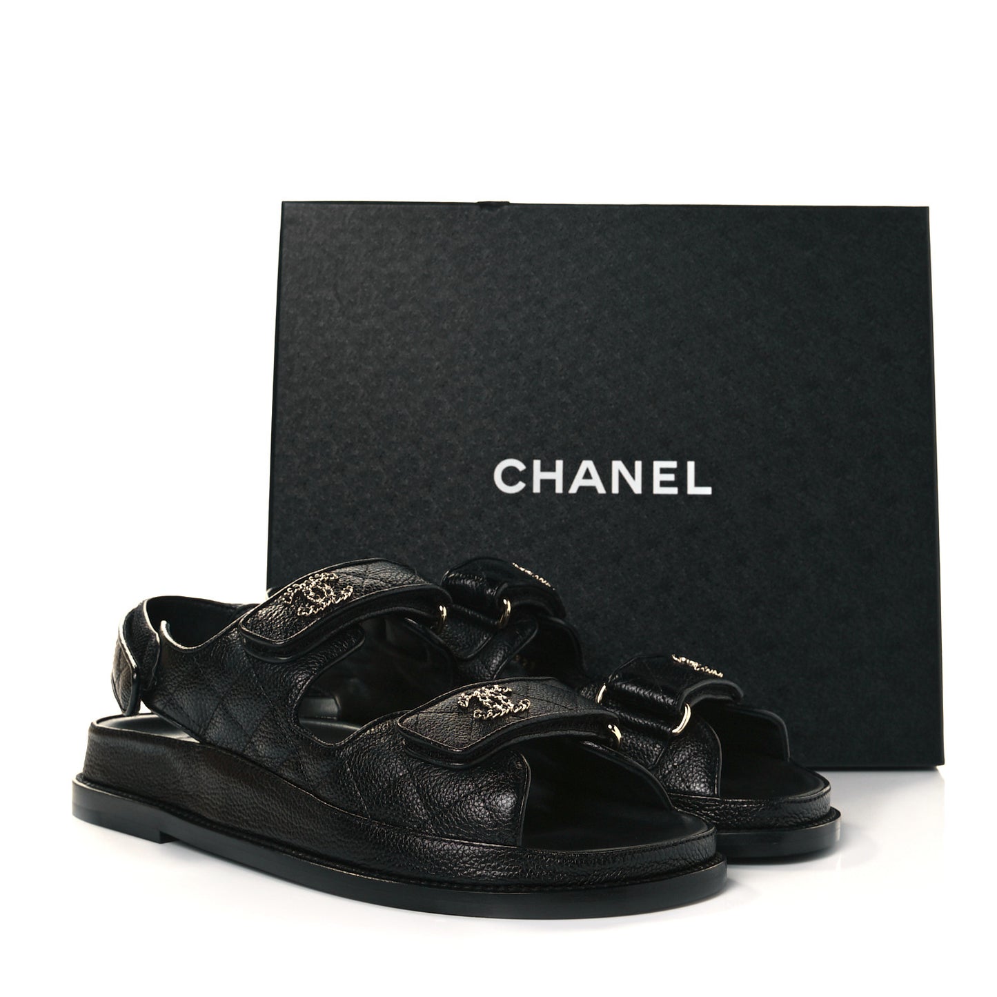 Grained Calfskin Velcro Dad Sandals 38.5 Black