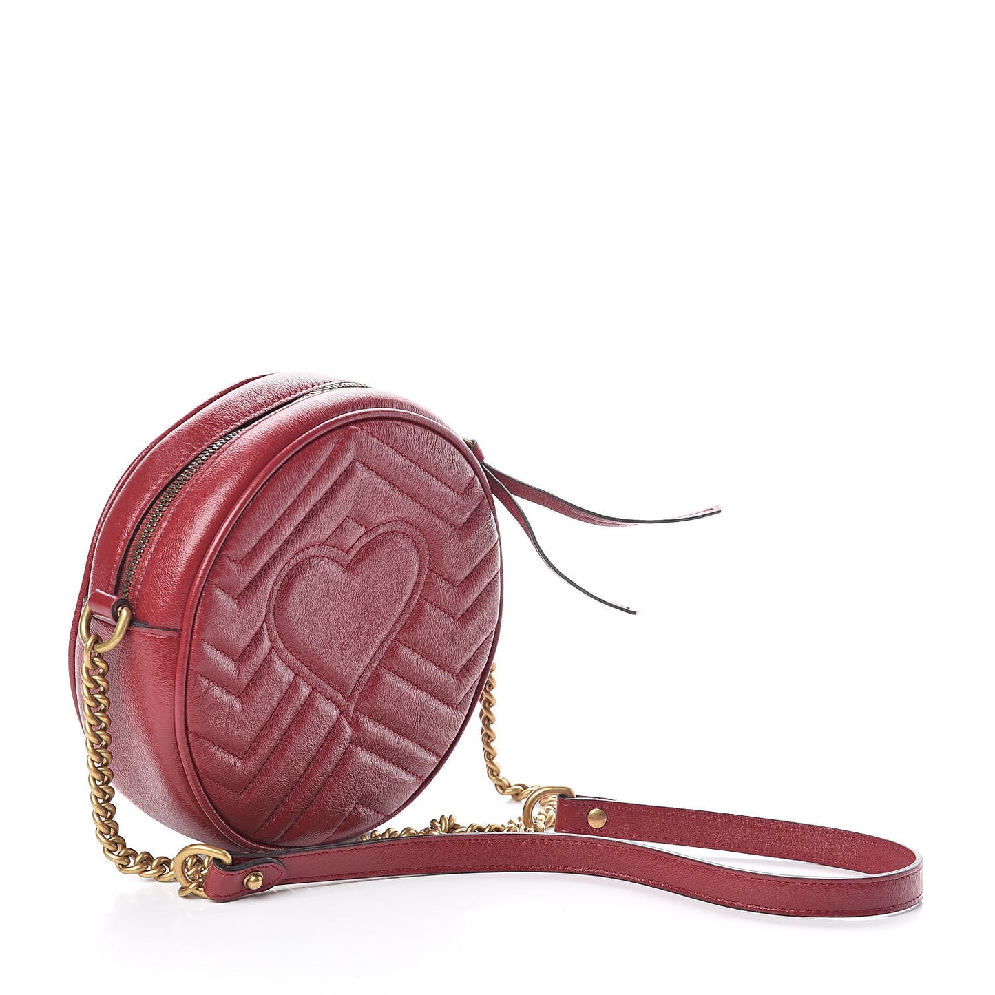 Glazed Calfskin Matelasse Heart Mini GG Marmont Round Shoulder Bag Romantic Cerise
