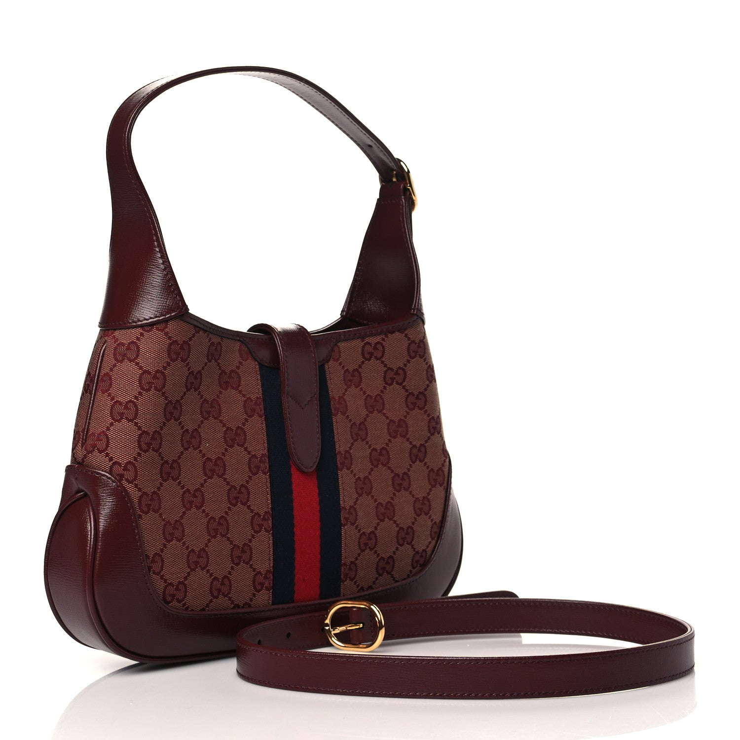 Gucci Monogram Azalea Calfskin Web Small Jackie 1961 Hobo Sahara Rubino Chardonnay 3 of 10