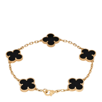 Van Cleef & Arpels 18K Yellow Gold Black Onyx 5 Motifs Vintage Alhambra Bracelet 2 of 4