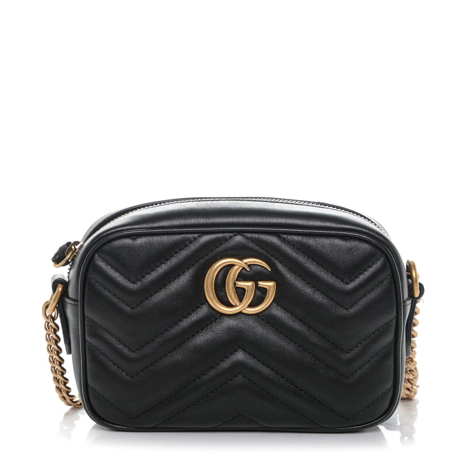 Gucci Calfskin Matelasse Mini GG Marmont Chain Shoulder Bag Black 1 of 6