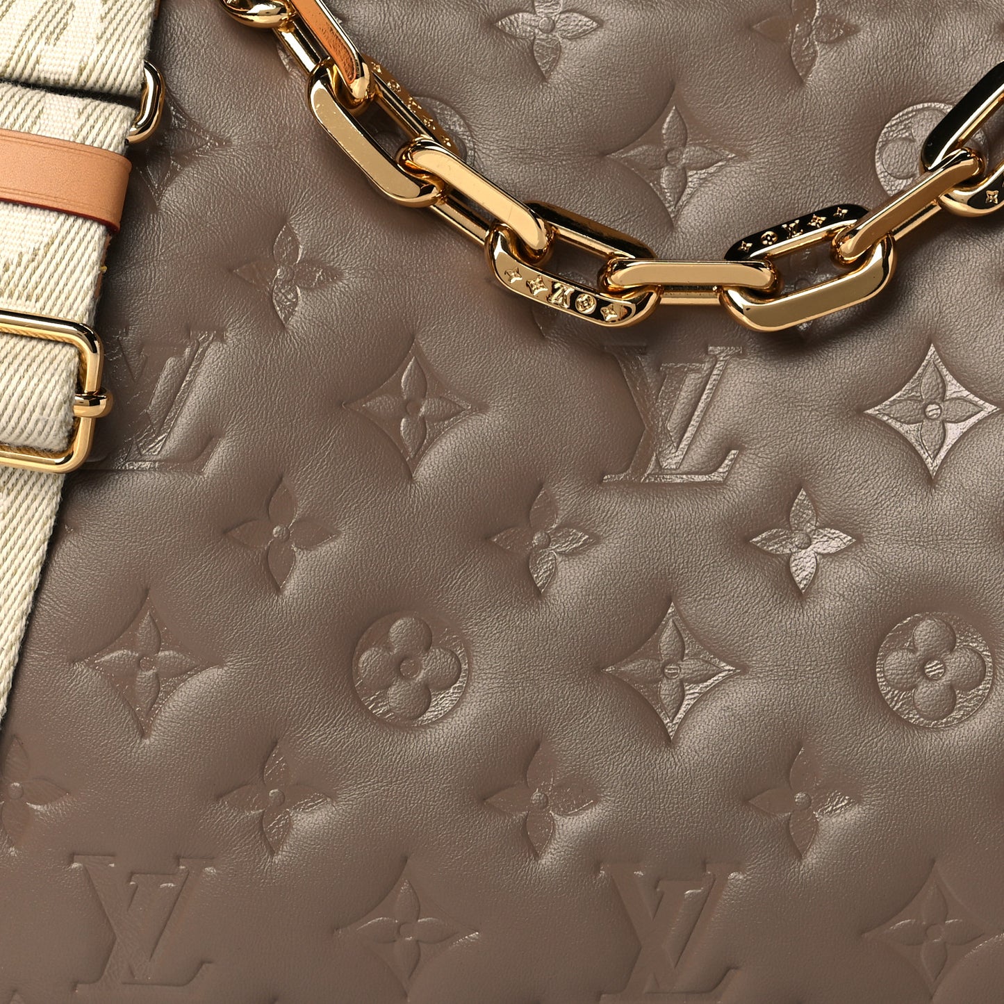 Lambskin Embossed Monogram Coussin PM Taupe