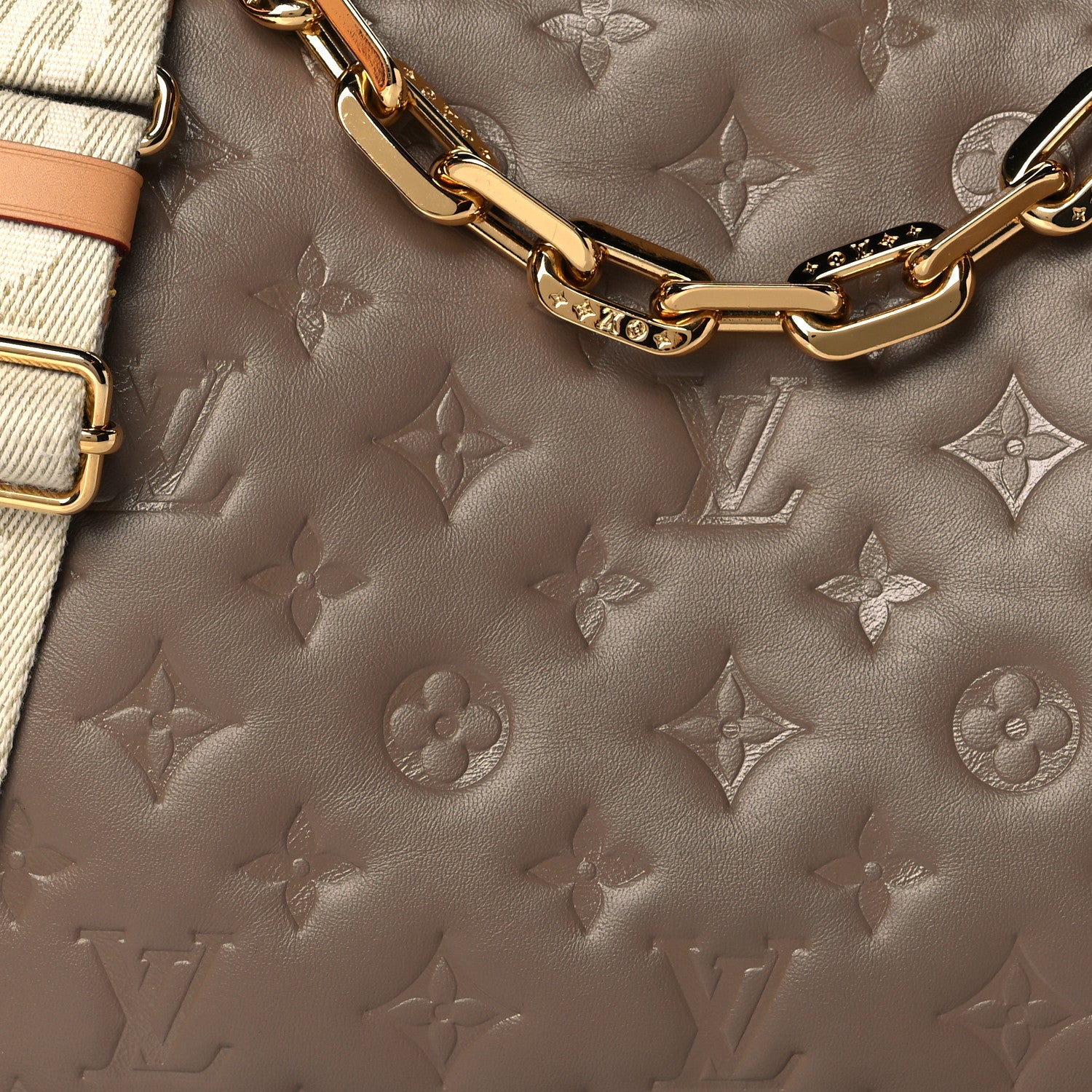 Louis Vuitton Lambskin Embossed Monogram Coussin PM Taupe 6 of 9