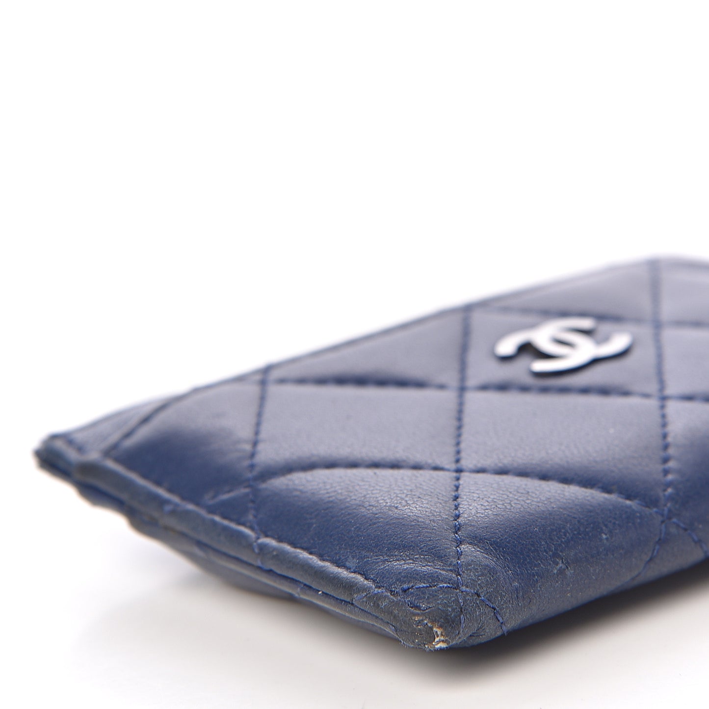 Lambskin Quilted Card Holder Navy Blue