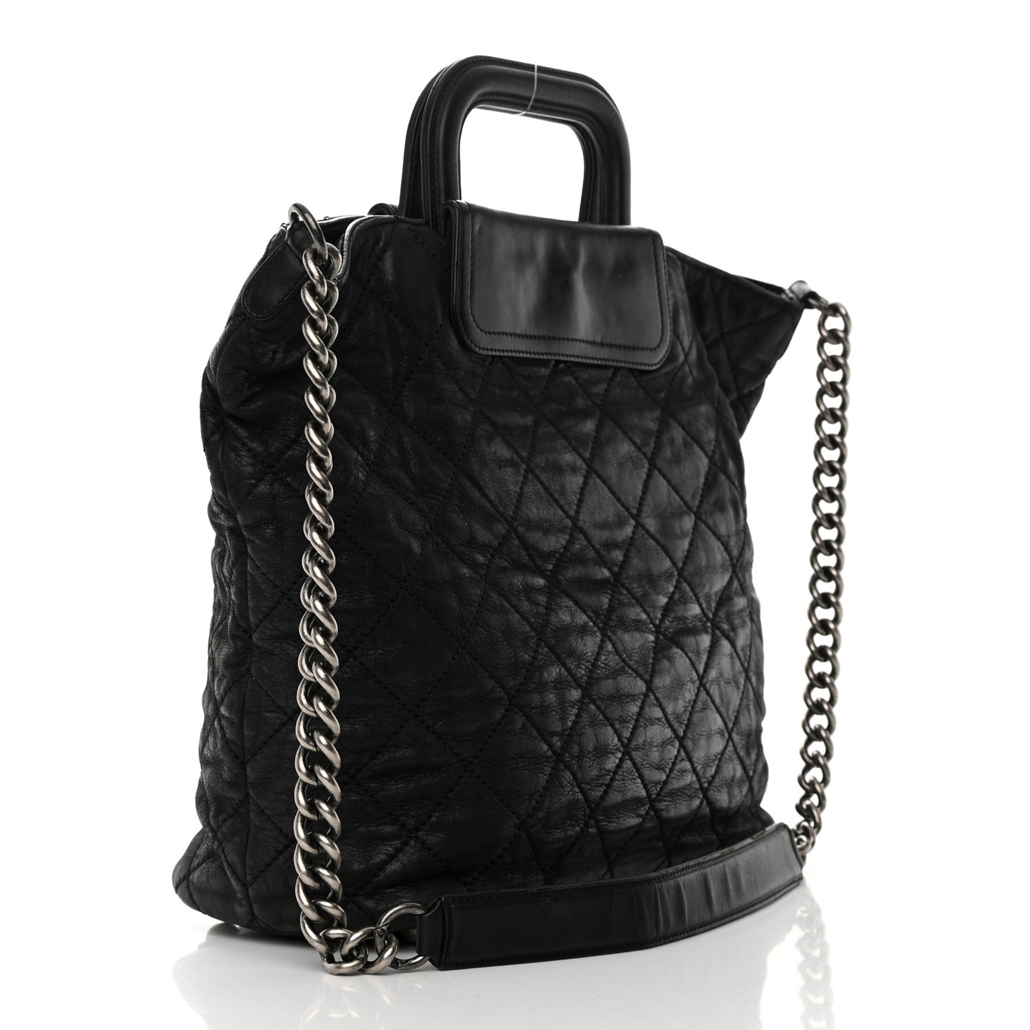 Iridescent Calfskin Quilted In The Mix Shopping Tote Black