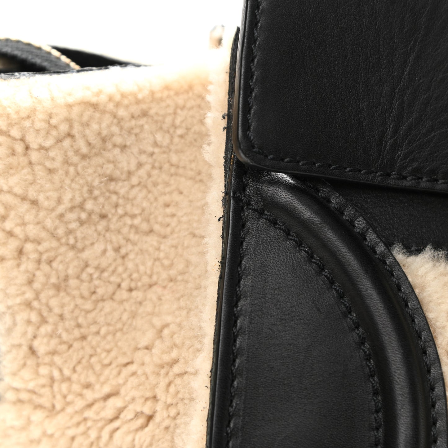 Smooth Calfskin Shearling Bi-Color Mini Luggage Black Natural