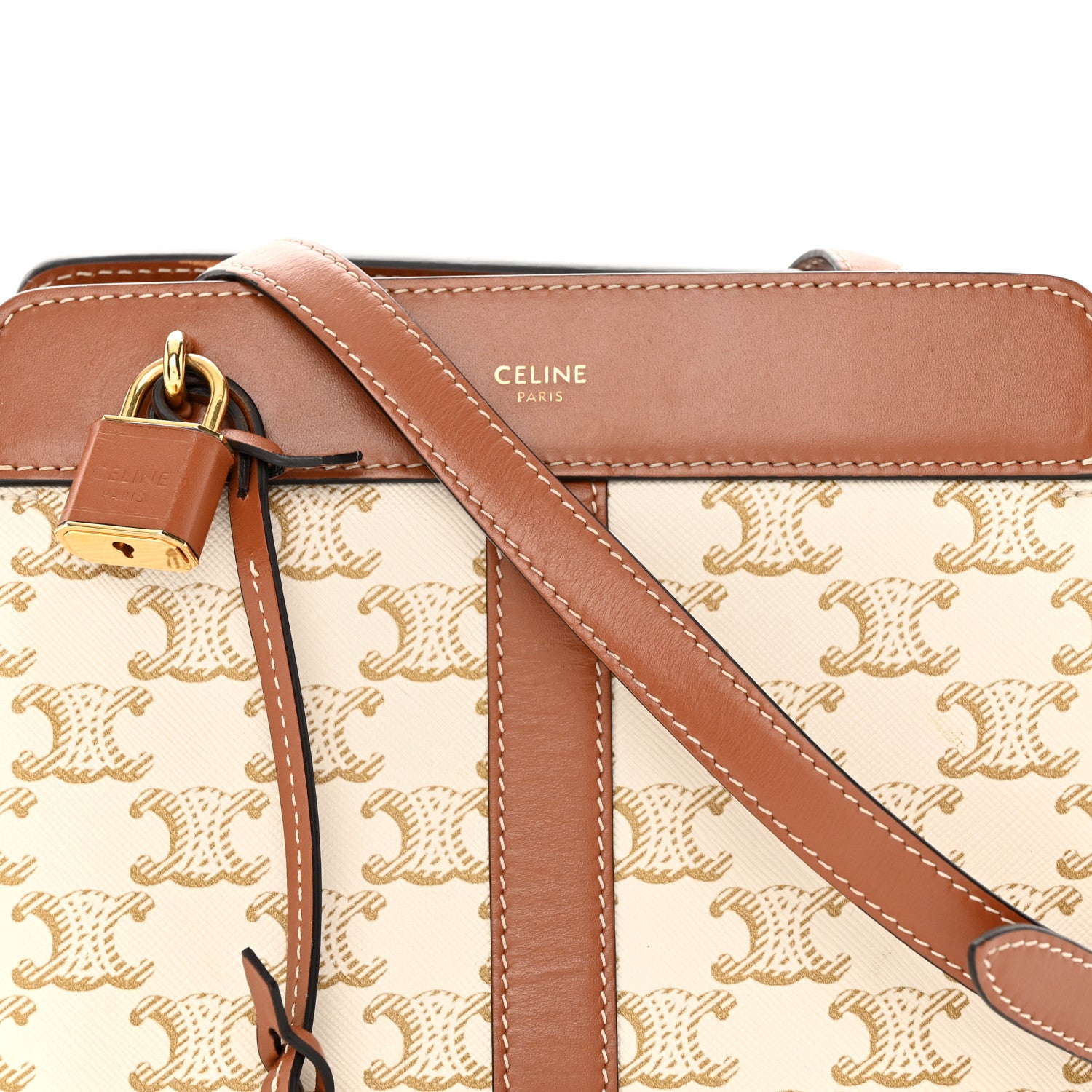Celine Calfskin Canvas Triomphe Teen Cabas De France White 9 of 19