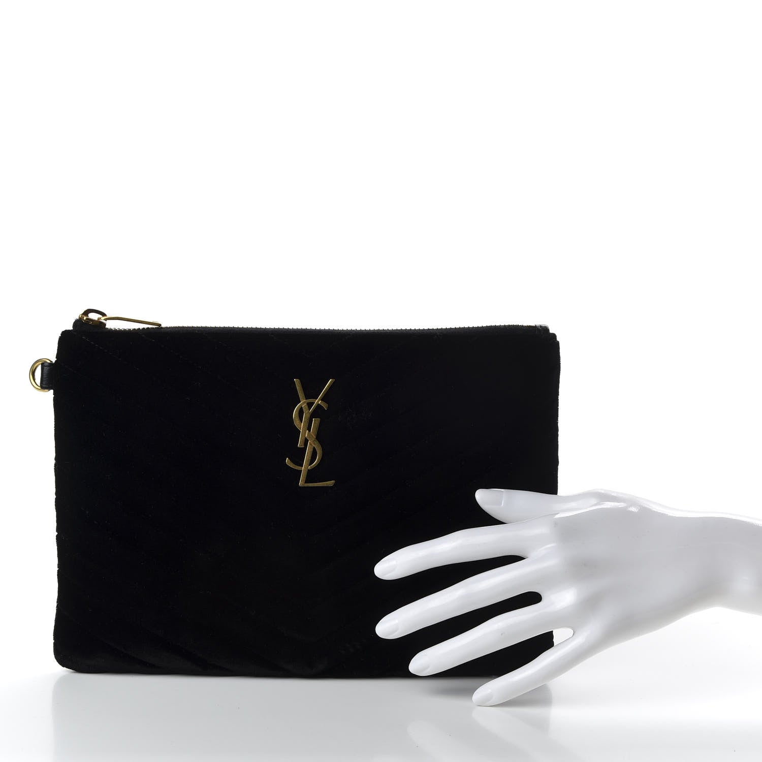 Saint Laurent Velvet Matelasse Chevron Monogram A5 Wristlet Black 2 of 8