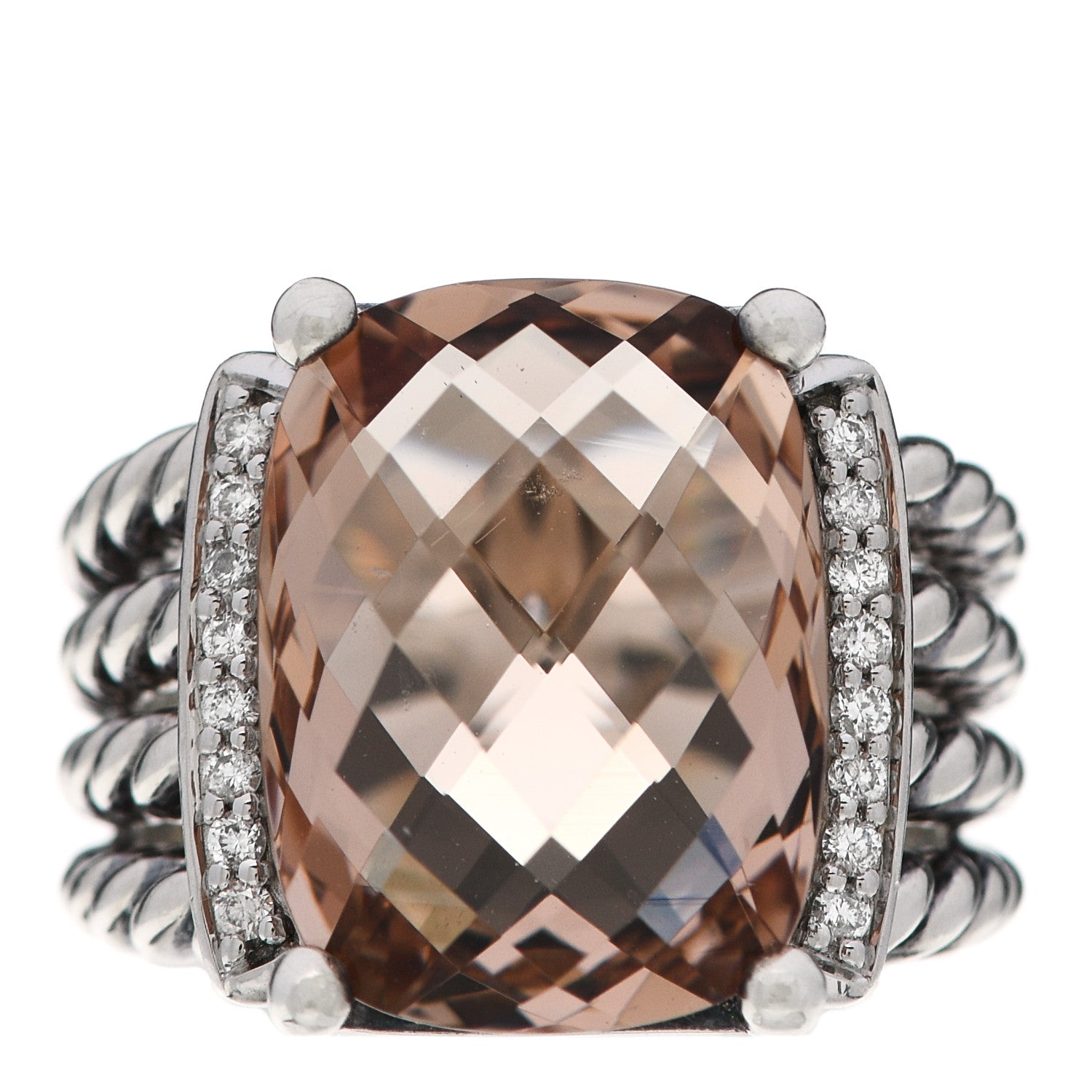 David Yurman Sterling Silver Diamond Morganite 16mm Wheaton Ring 53 6.5 1 of 5