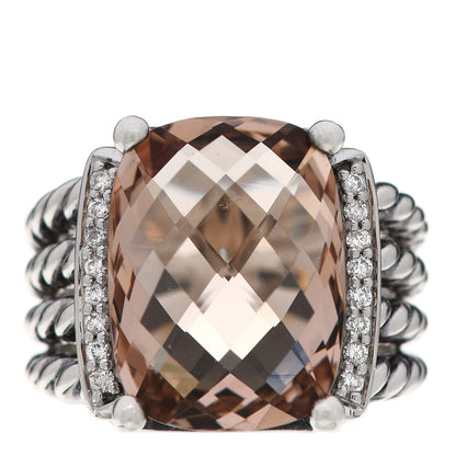 David Yurman Sterling Silver Diamond Morganite 16mm Wheaton Ring 53 6.5 1 of 5