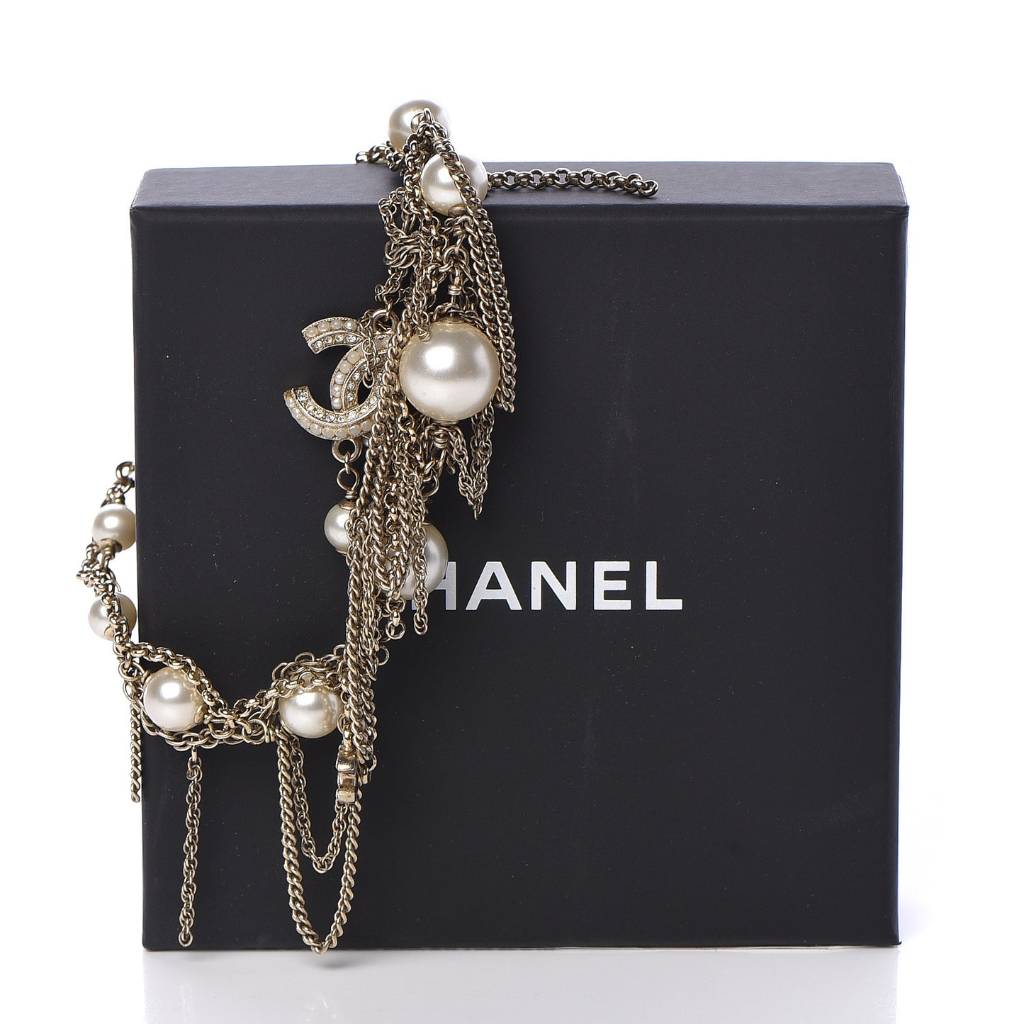 Pearl Crystal CC Chain Bracelet Gold