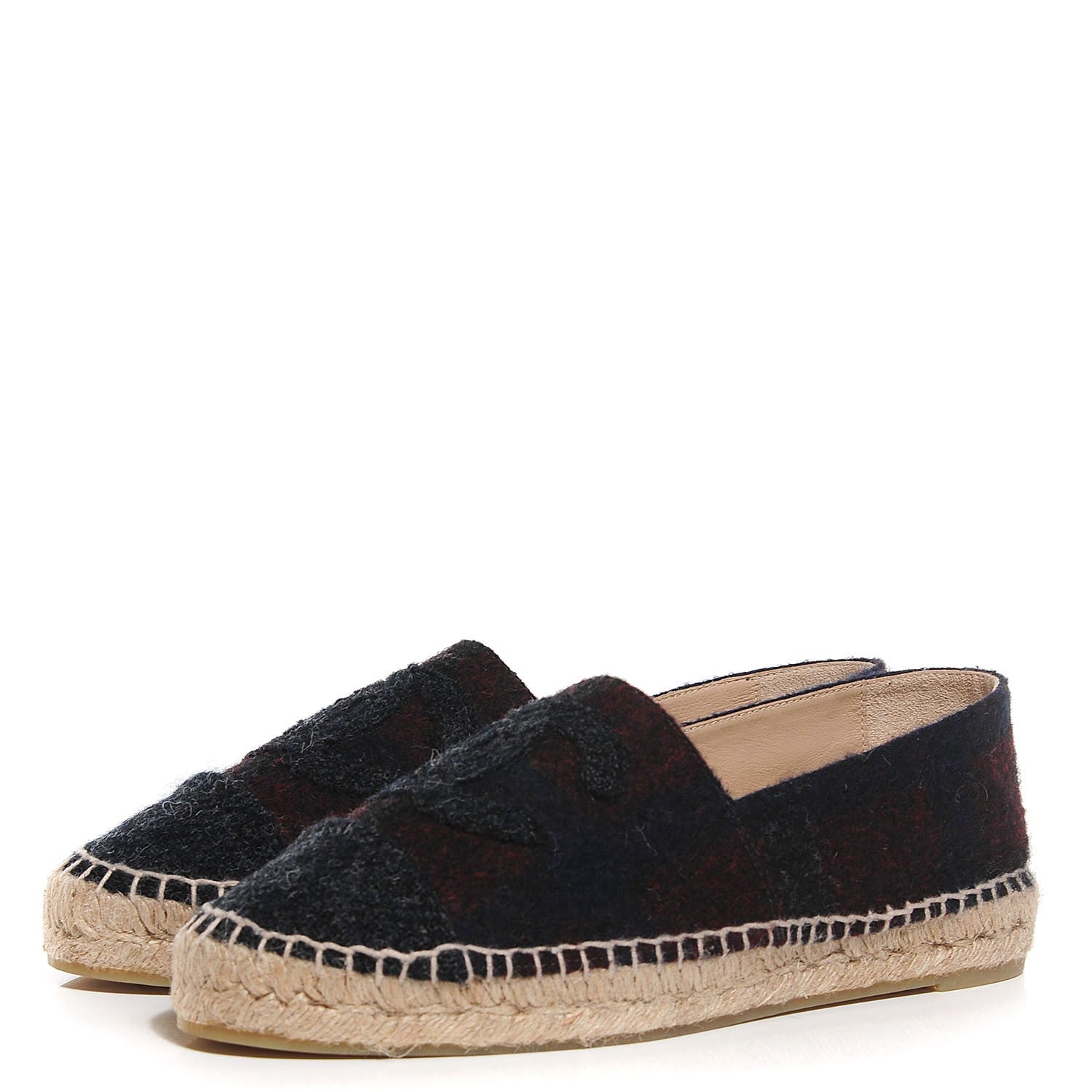 Chanel Plaid Wool CC Espadrilles 39 Black 3 of 7