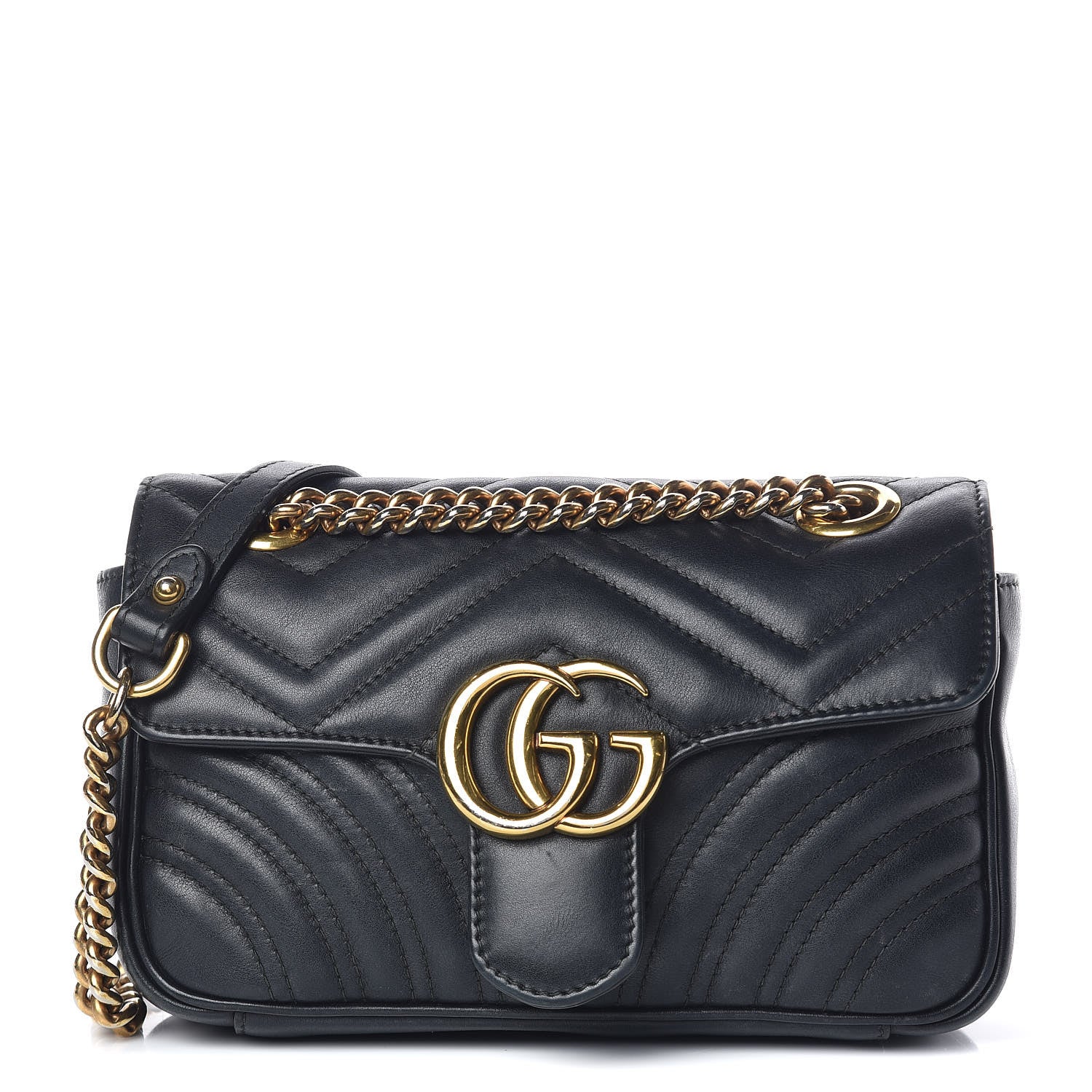 Gucci Calfskin Matelasse Mini GG Marmont Shoulder Bag Black 1 of 15