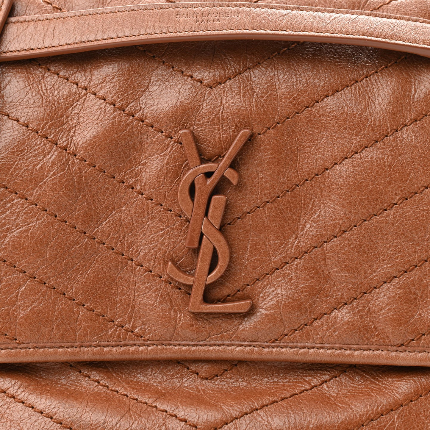 Crinkled Calfskin Matelasse Monogram Medium Niki Chain Satchel Caramel